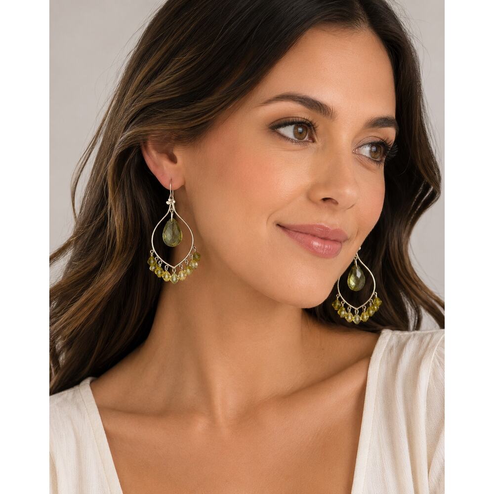 Green Beaded Chandelier Earrings | Statement Dangle Earrings